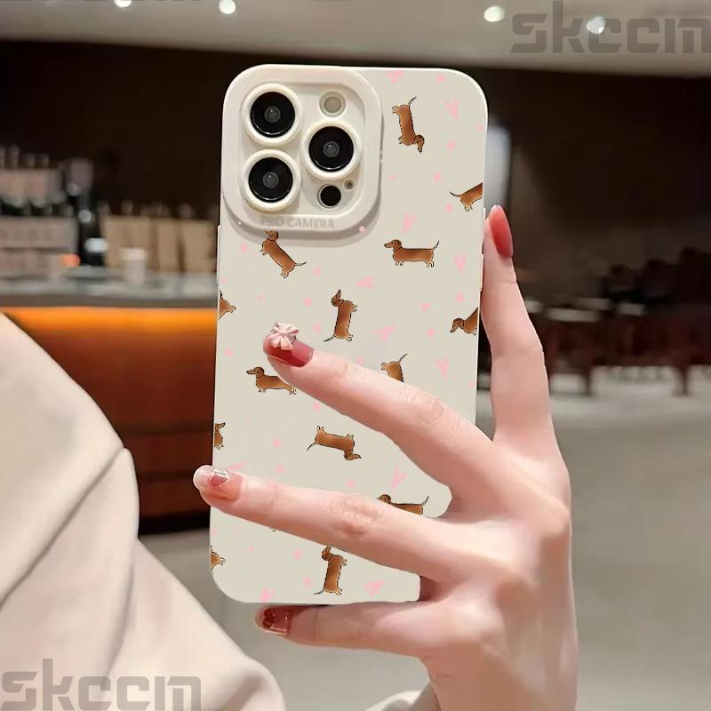 Pink Heart Sausage Dog Pattern Phone Case for Samsung Galaxy S25 Ultra S24 Plus S20 S21 S22 S23 FE A15 A35 A54 A55 Cover
