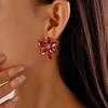 Vintage Red Dripping Oil Flower Stud Earrings for Women Fashion Metal Six Petal Flower Earrings Luxury Casual Party Jewelry Gift