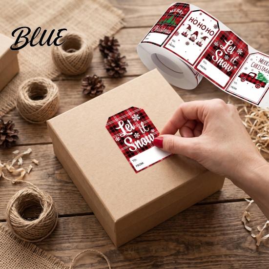 Self Adhesive Labels Christmas Thank You Stickers, Red And Black Plaid Print Decorative Labels, Gift Wrapping Accessories Festive Supplies with