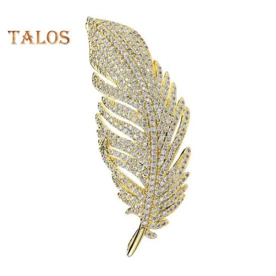 

Брошь из перьев со стразами для женщин и мужчин, искусственный кристалл, перо, лацкан, английская булавка, воротник, ювелирные изделия, аксессуар для вечеринок, свадеб золотистый