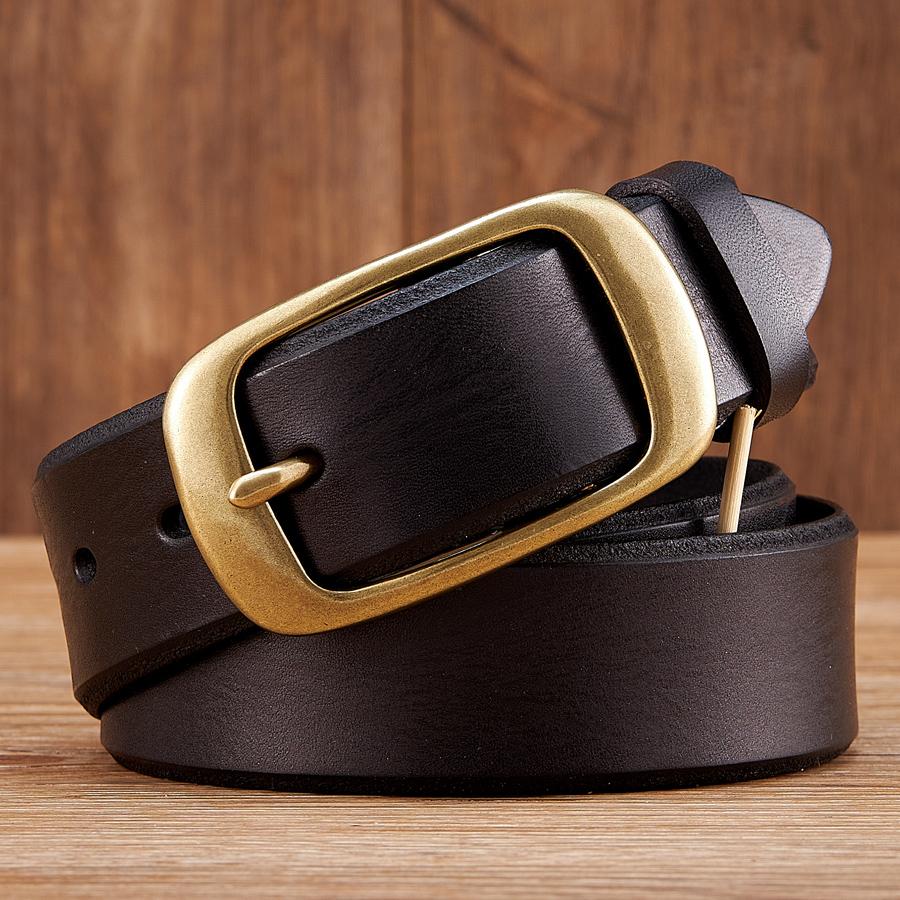 3.8CM Men's Genuine Leather Belt Luxury Designer Brass Pin Buckle Belts Pure Cowskin Vintage Strap Male Jeans Belt for Man