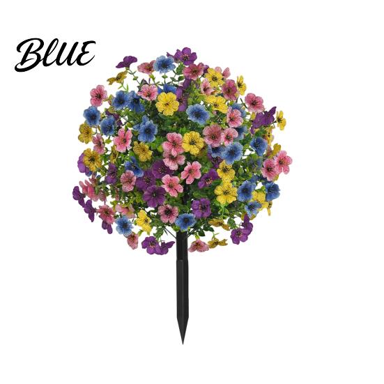 Decorative Faux Flower Stakes 22" Artificial Violet Topiary Ball Tree UV Resistant Fake Bushes Shrubs with Protected Flowers Ground Spike