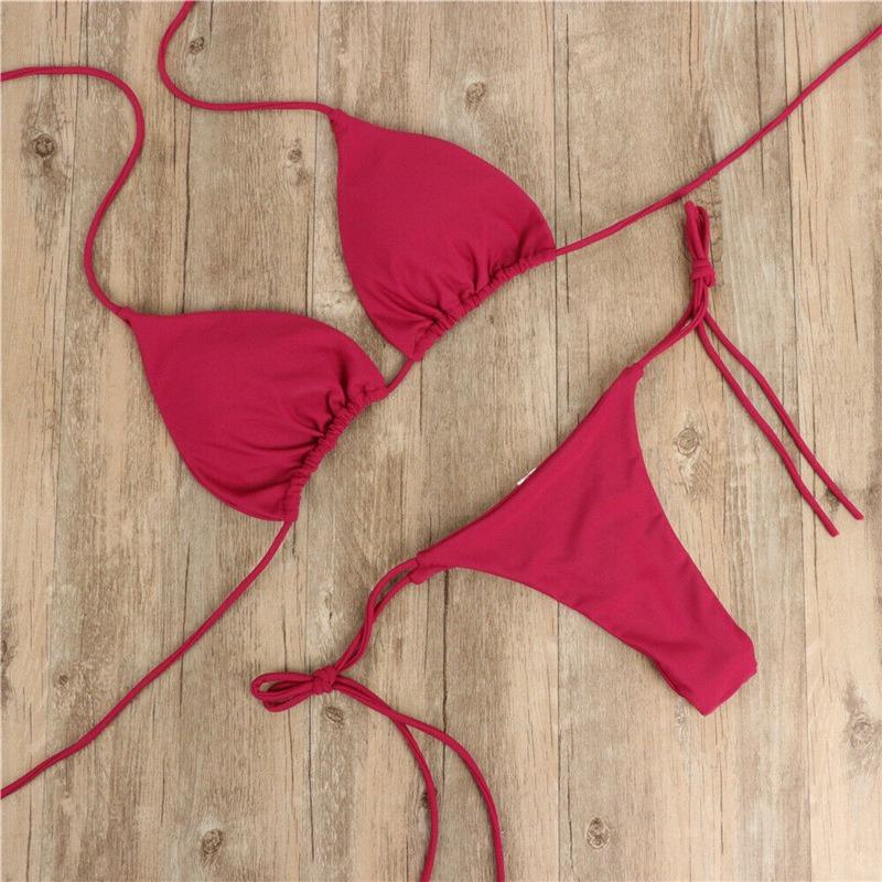 Neck strap-on bikini sexy swimsuit women's split strap adjustable multi-color swimsuit set