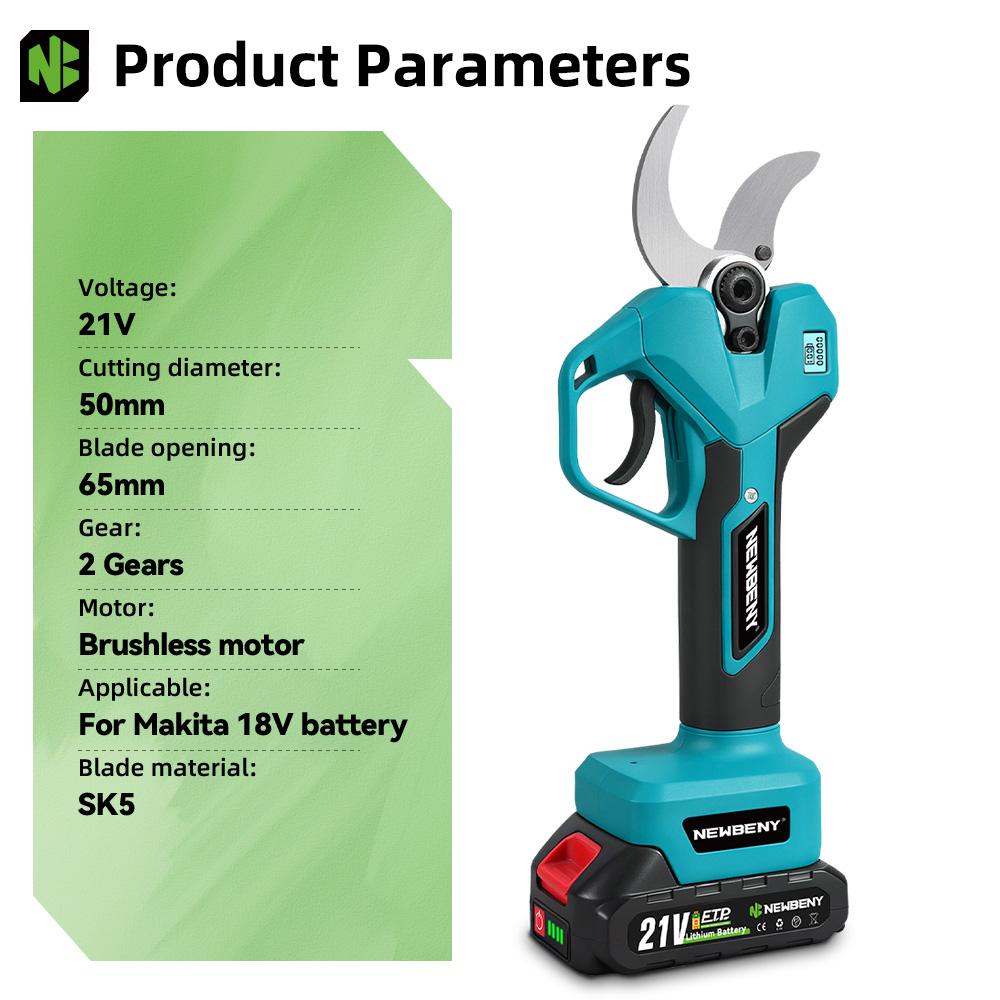 Newbeny 2 Gänge 65mm Bürstenloser Elektrischer Astschere Obstbaum Bonsai Astschere Elektrowerkzeuge Für Makita 18V Akku Stift