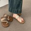 French Flat-bottomed Evening Breeze Linen Sleeve Toe with Cool Slippers Women's Summer Vacation Casual Beach Sandals