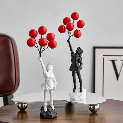 Nordische Ballonmädchen Harzskulptur zur Heimdekoration Fliegendes Ballonmädchen Kunstskulptur