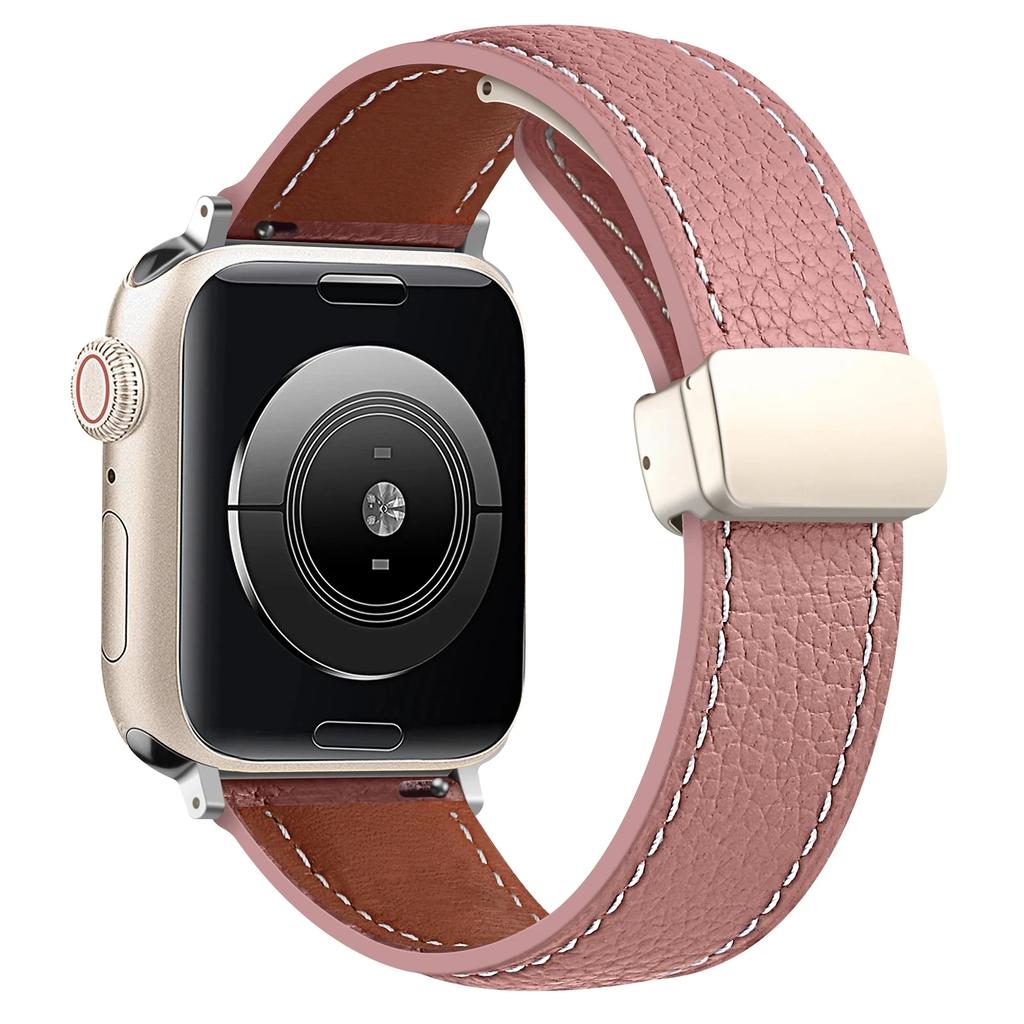 Leather Magnetic Buckle Strap for Apple Watch 7 8 9 45mm 41mm Ultra2 49mm Leather Band for iWatch Series 6 5 4 40mm Bracelet