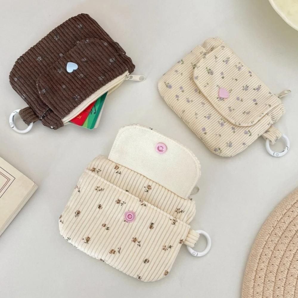 Kids Cute Corduroy Coin Purse with Key Ring Small Wallet Zipper Credit Card Holder