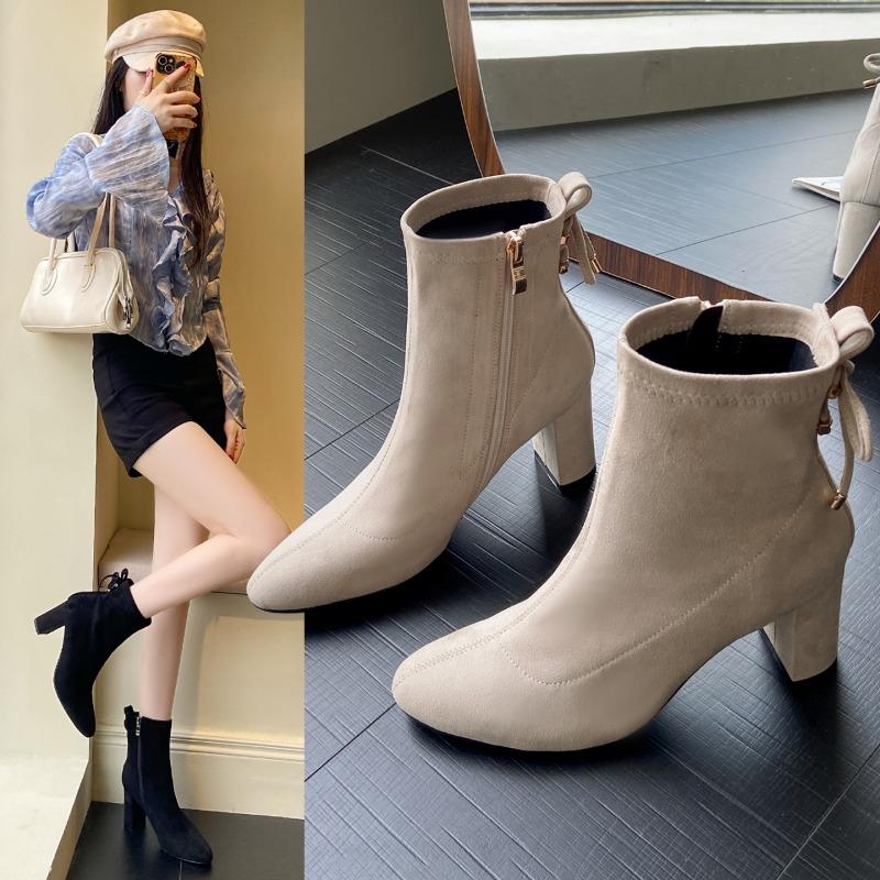 Square Toe Heeled Booties Fall/Winter 2025 Block Heel Side Zip Naked Boots In Scrub Cowhide