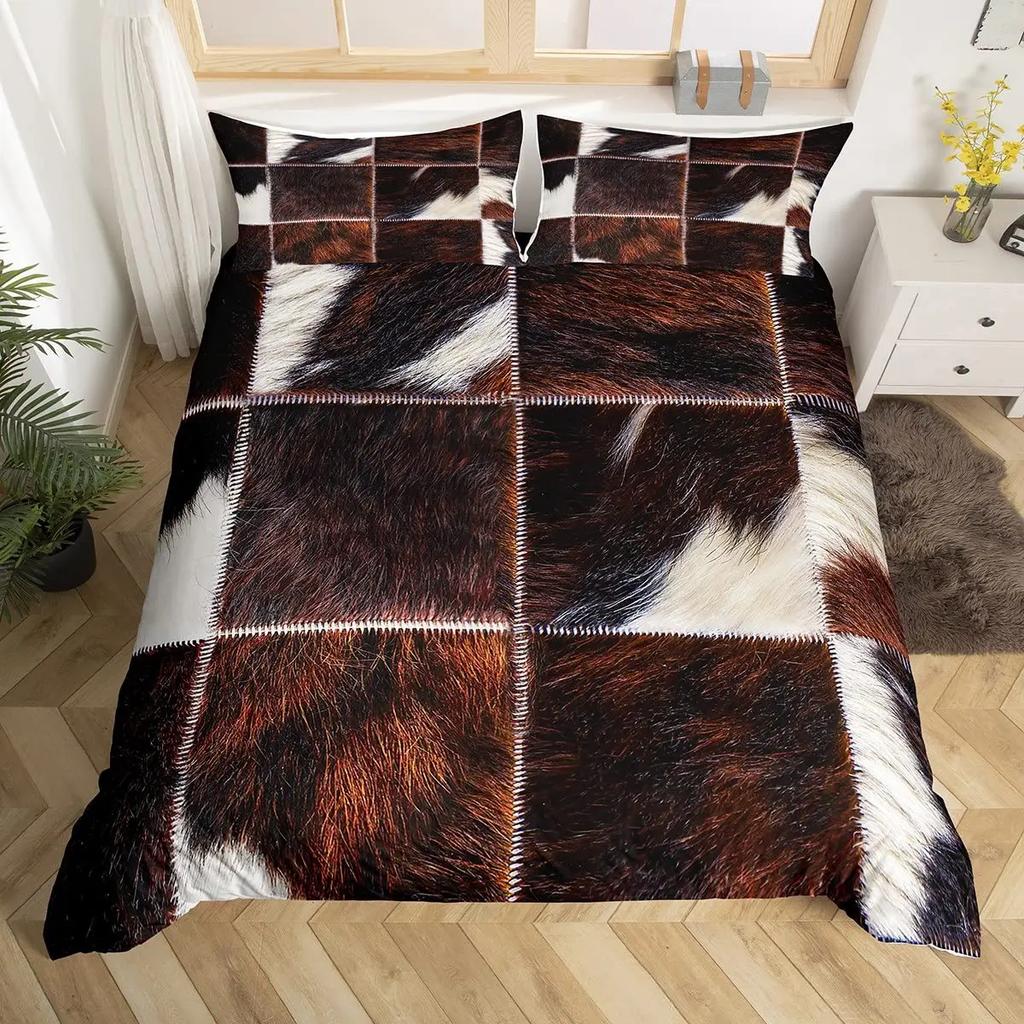 Comforter Cowhide Cow Fur Bedding Set Microfiber Western Farm Animal Skin Comforter Twin Full For Kids Teens Room Decor
