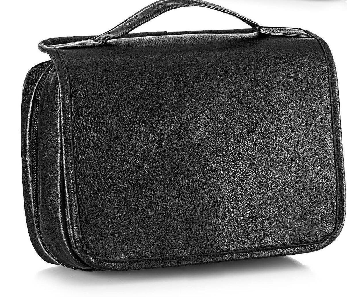 

Horizontal Men Women Horse Leather Wash Bag Multifunctional Large Capacity Cosmetic Makeup Bag for Travel Trip Storage 28x22x10cm чёрный