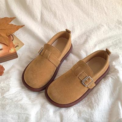 Women's Buckle Single Shoes 0 Autumn and Winter New Retro Student One-pedal Soft-soled Non-slip Versatile Bread Shoes