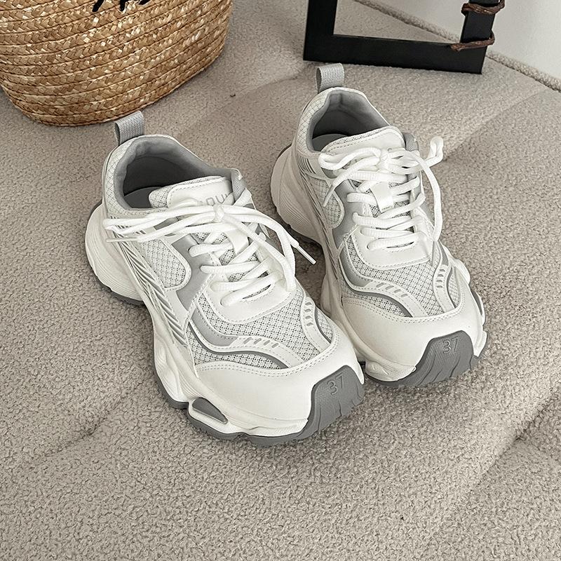 Casual Versatile Thick Sole Heightening Casual Shoes Women's  Mesh Splicing Sports Comfortable