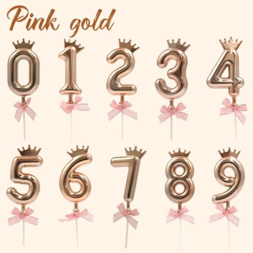 PLATA Birthday Cake Topper, Number, Balloon Style, Plump, Cute Cake Pick, Cake Ornament, Decoration [Pink Gold 0]