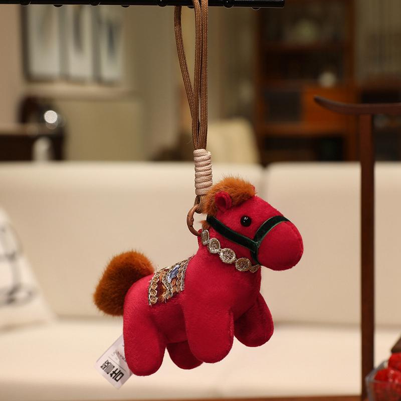 15cm Chinese Style Exquisite Pony Plush Toy Lucky Horse Pendant Keychain Home Car Decor High Quality Kid New Year Gift