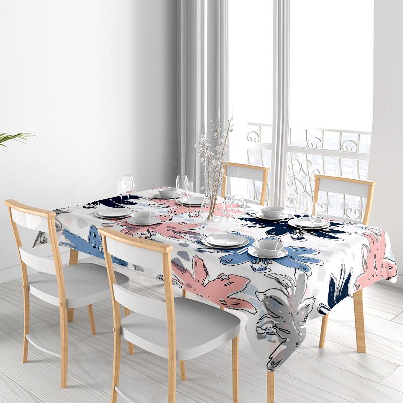 Vibrant Floral Tablecloth with Rabbit PrintPerfect for Modern Dining Tables Washable Cotton Fabric In Pink, Blue, White Color Sc