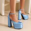 Women High Heels Sexy Ladies High Heel Sandals Buckle Square Toe Platform Shoes
