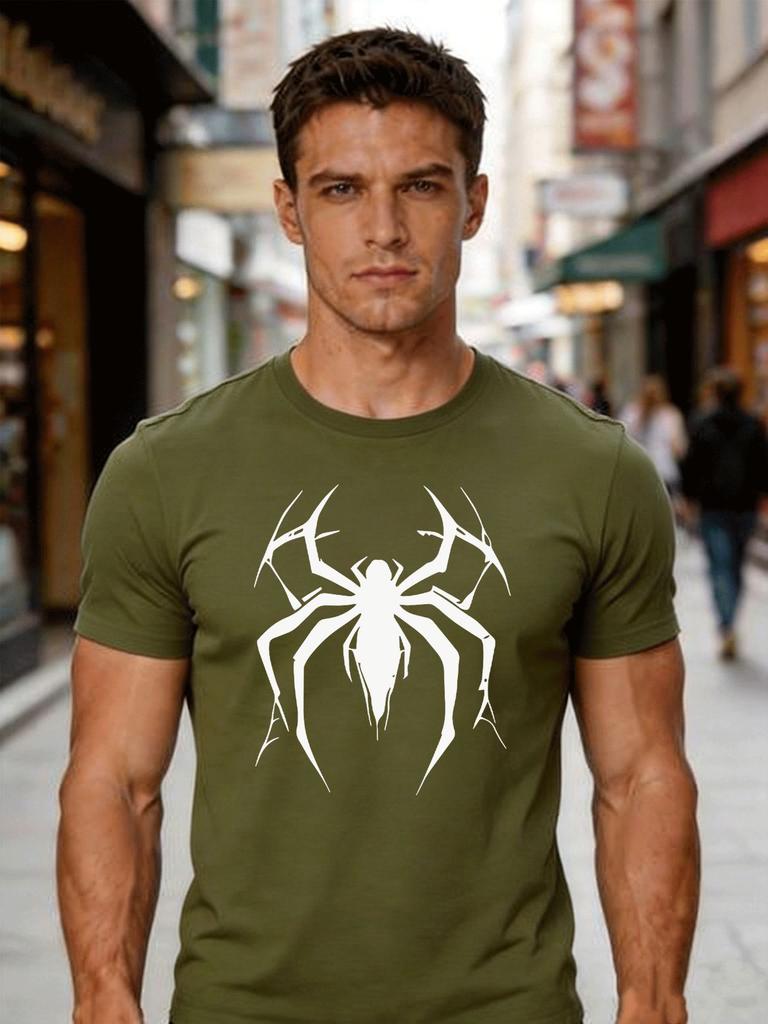 Unisexs Casual Short Sleeve T Shirt Spider Symbol Print Crew Neck Cotton Tee Loose Trendy Street Style Summer Tops For Adult Guys