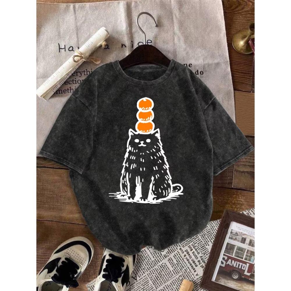Vintage Trendy Cat Print T-Shirt Cute Sleepy Fat Cat Graphic Casual Crew Neck Short Sleeve Tee for Men Women Summer
