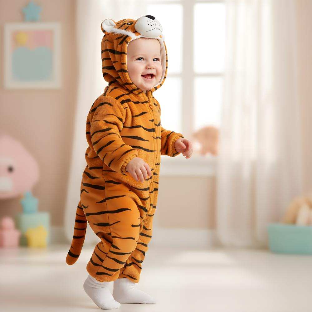 Pyjama Onesie Kostüm Verkleidung Schlafanzug Tiger Baby 90: 78-86 Cm
