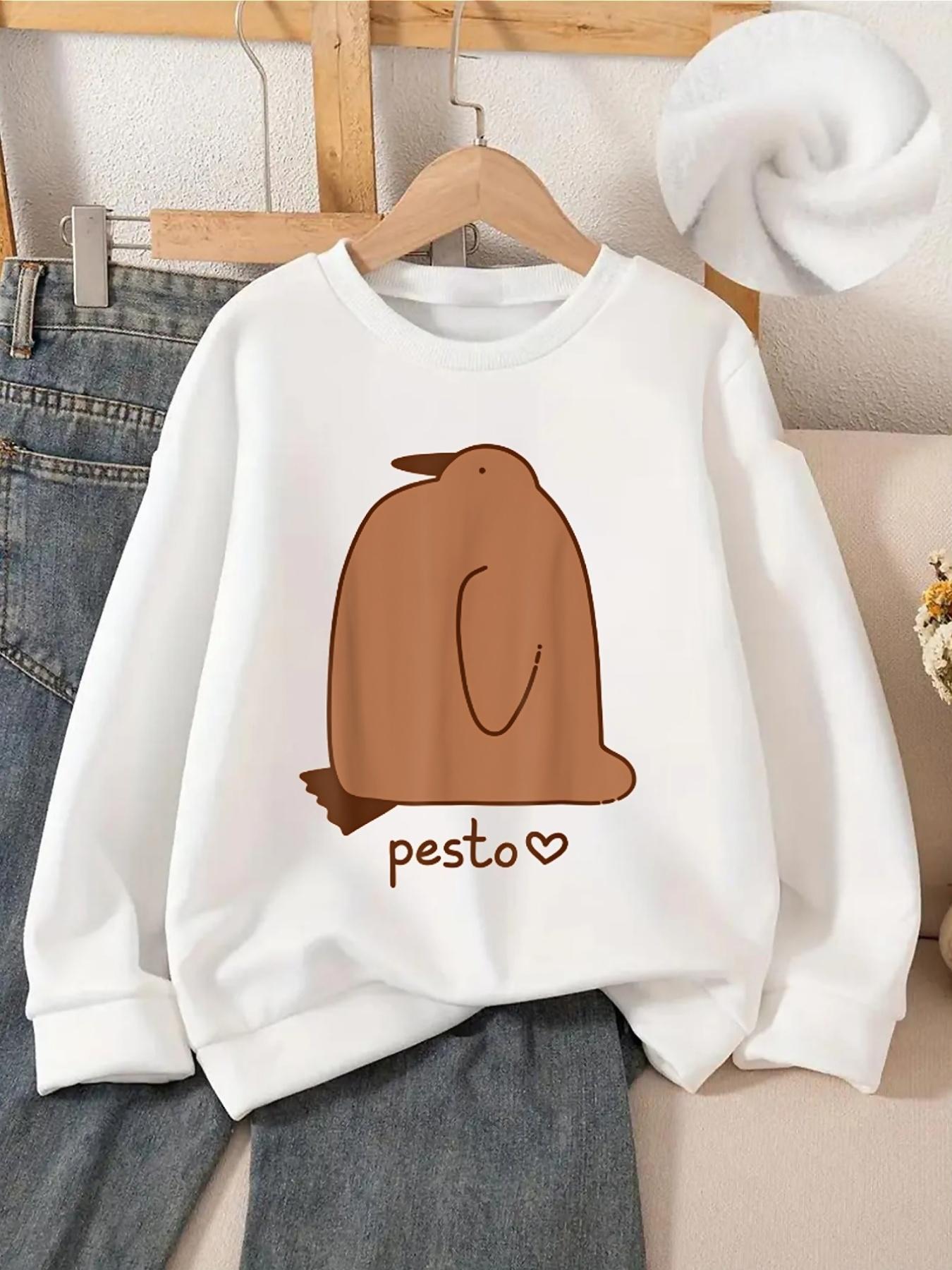Kids Crewneck Sweatshirt, Pesto Heart Pattern Graphic Print, Spring Autumn Casual Sport Tops 110 белый