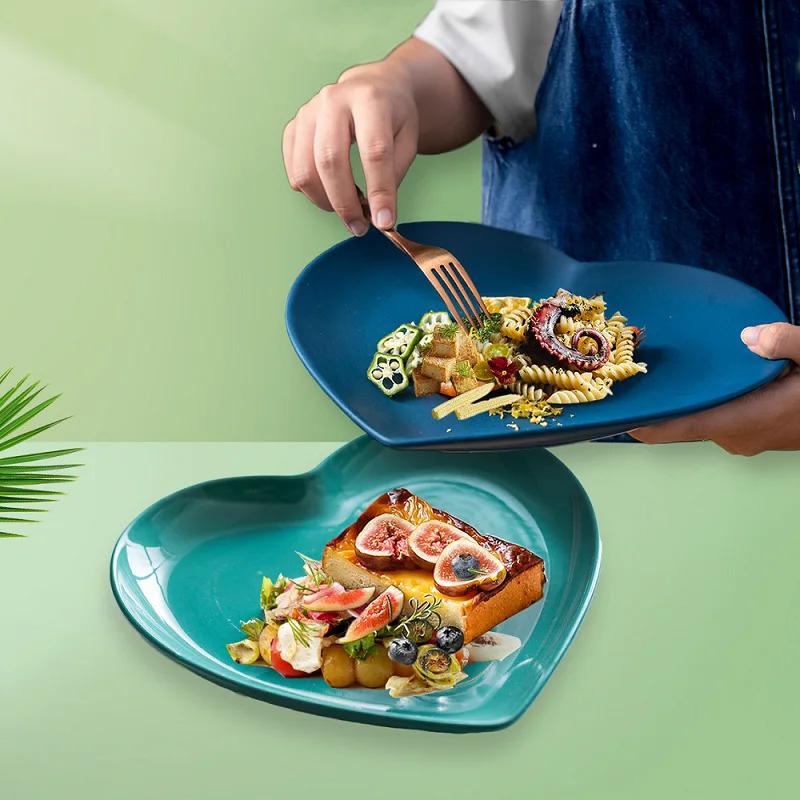 Creative Heart Ceramic Dinner Cooking Dishes Home Barbecue Salad Plate Oven Dessert Cake Plate Hotel Restaurant Tableware Modern
