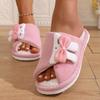 Cute Rabbit Bow Plush Slippers for Women, Spring/Autumn Indoor House Slippers with Thick Sole and Faux Fur, Women Shoes