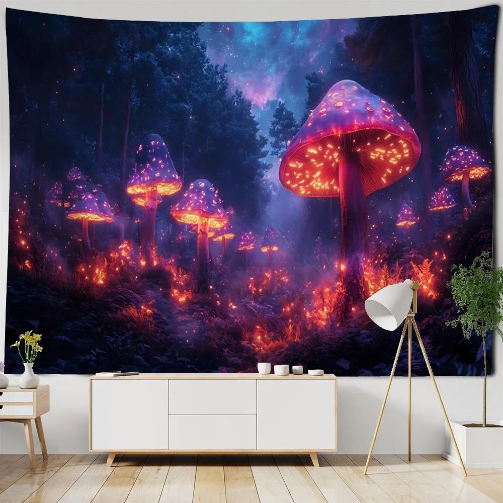 3D Mushroom Forest Printed Tapestry Hippie Wall Hanging Cloth psychedelic Scene Background Poster Bohemian Room Decoration