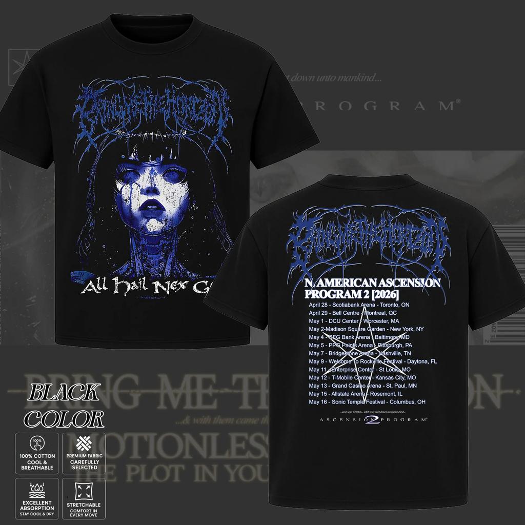 BMTH Bring Me The Horizon Maglietta Terza Ascensione Tour Stampa Date Tour Posteriore Unisex Oversize Fan Metalcore Manica Corta