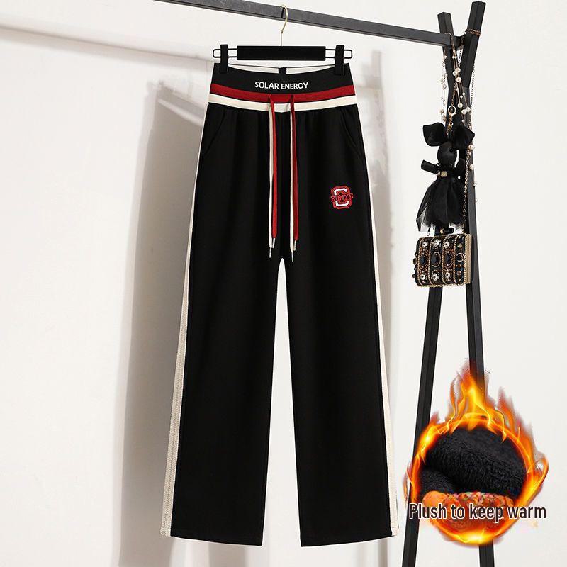 

2023 New Autumn/Winter High Waist Embroidered Velvet Wide-Leg Trousers 2XL чёрный