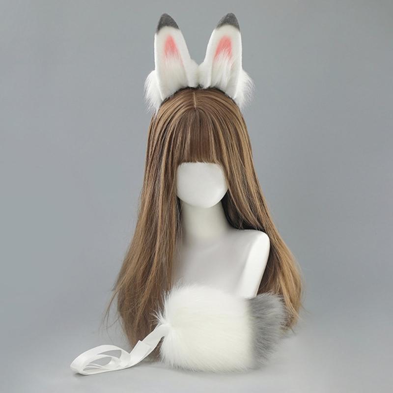 Faux Furs Tail Bunnies Ears Headband Halloween Cosplay Costume Bunnies Ears Hairband Bunnies Tail Bunnies Costumes