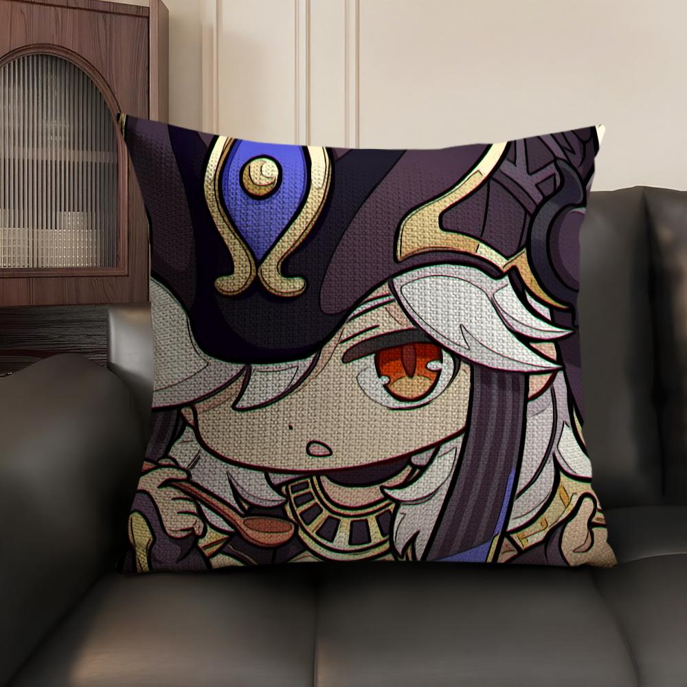 Cyno Cute Genshin Impact Cushion Cover Natural Linen Organic Fabric Double-Sided Printing Sofa Home Decor Gift Pillow Case