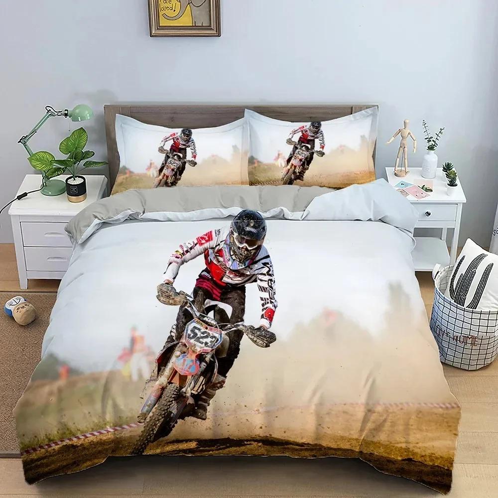 Motocross Off-road Race Motorcycle Dirt Bike Rider Bedding Set Boys Girls Twin Queen Size Duvet Cover Pillowcase Bed Kids