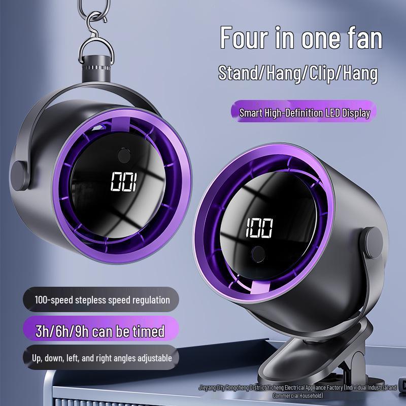 Rechargeable Mini USB Clip-on Desktop Fan with Digital Display for Home, Office, and Dorm.