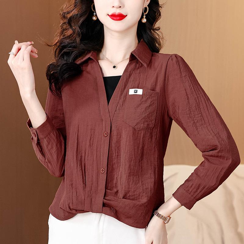 Fake Two-piece Kink Long-sleeved Shirt Women's Spring New Fashion Foreign Style Age-reducing Shirt High-end Temperament Top Trend