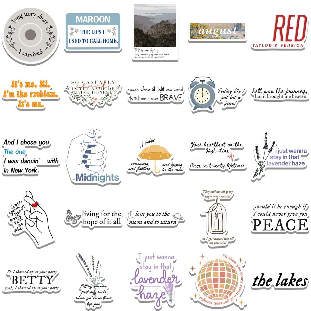 52 Taylor Album Lyrics Name Graffiti Stickers Decorate Suitcase DIY Waterproof Stickers