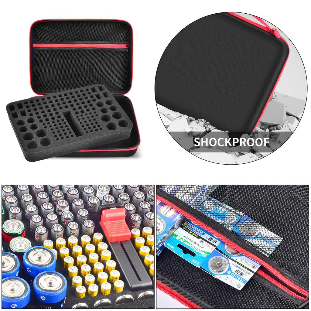 Battery Organizer Case With Tester Holds 150+ AA AAA 9V C D Lithium Button Batteries Hard Shell For Home Garage Batteries
