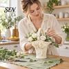 Flower Arrangement Holder PETG Rose Relief Basket, French Pastoral Style Floral Artificial Bouquet Holder, Decorative Vase for Table Centerpiece Home