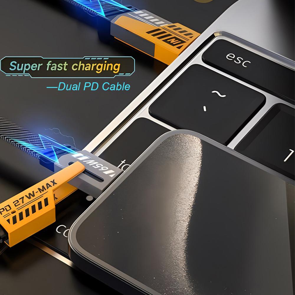 Multi-function 4-in-1 Data Cable Super Fast Charging PD27W Charging Dual Type-c 65W Lightning Nylon Braided Cable for iPhone And