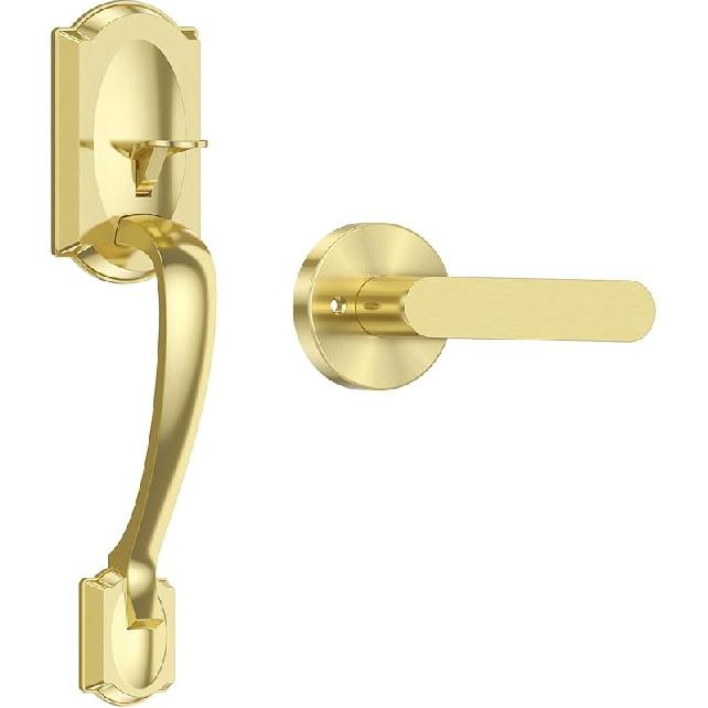 Front Door Handle No Lock, Entry Door Handle Exterior with Interior Reversible Handle Lever, Lower Half Grip, Single Cylinder, Door Handle Sets for