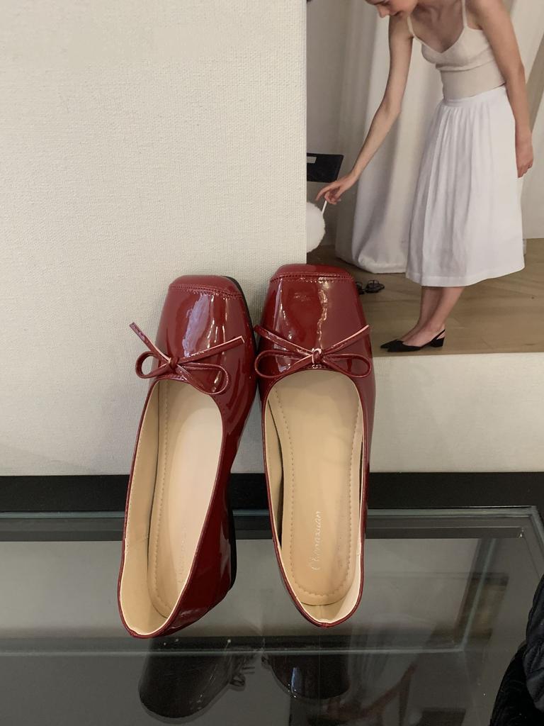2025 French grandma shoes inner height increase shallow mouth inner height increase single shoes soft sole not tired foot bow ballet shoes