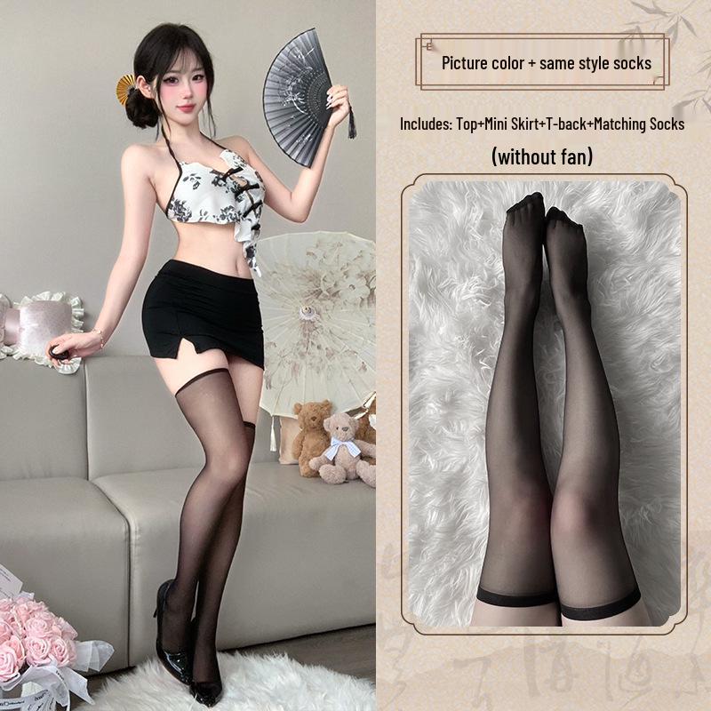 New Women's Sexy See-through Retro Halter Neck Bodycon Cheongsam Skirt Lingerie