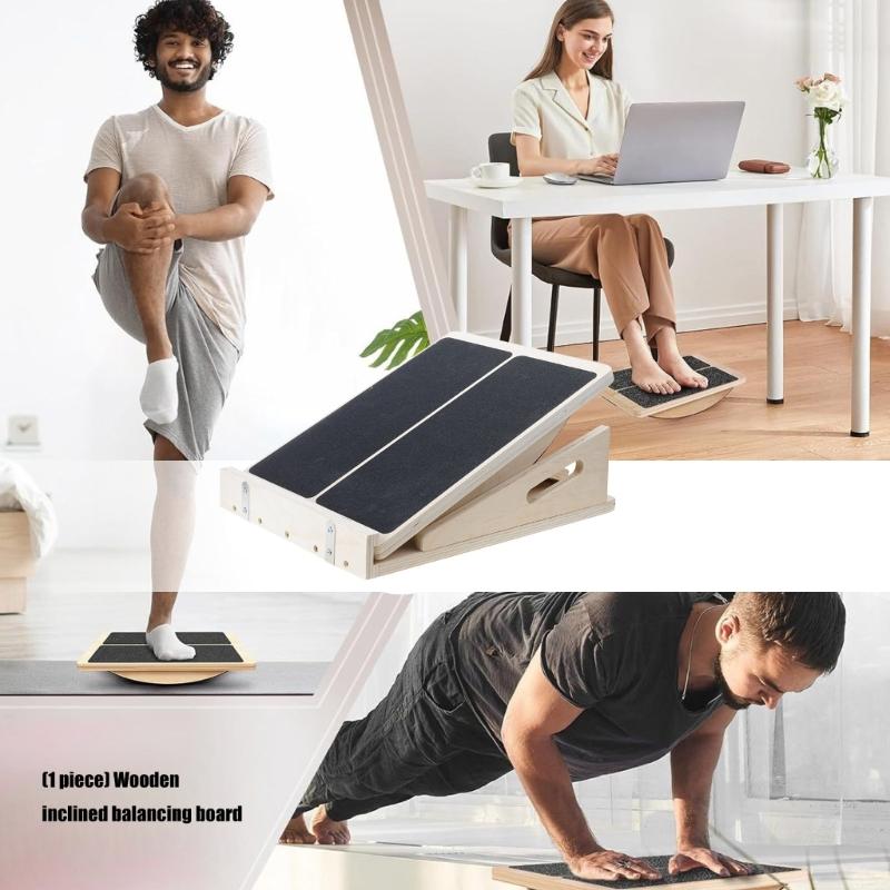Regulable Wood Balance Board with 4 Level Folding Wood Incline Board for Leg Muscle Strengthening