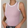Women's Loose Casual Knitted Striped Contrasting Top, Vest, And Base Shirt