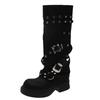 Fashion Women Knee High Chelsea Boots Platform Walking Shoes New Punk Style Black Motorcycle Boots Fashion Thick Middle Heeled Botas