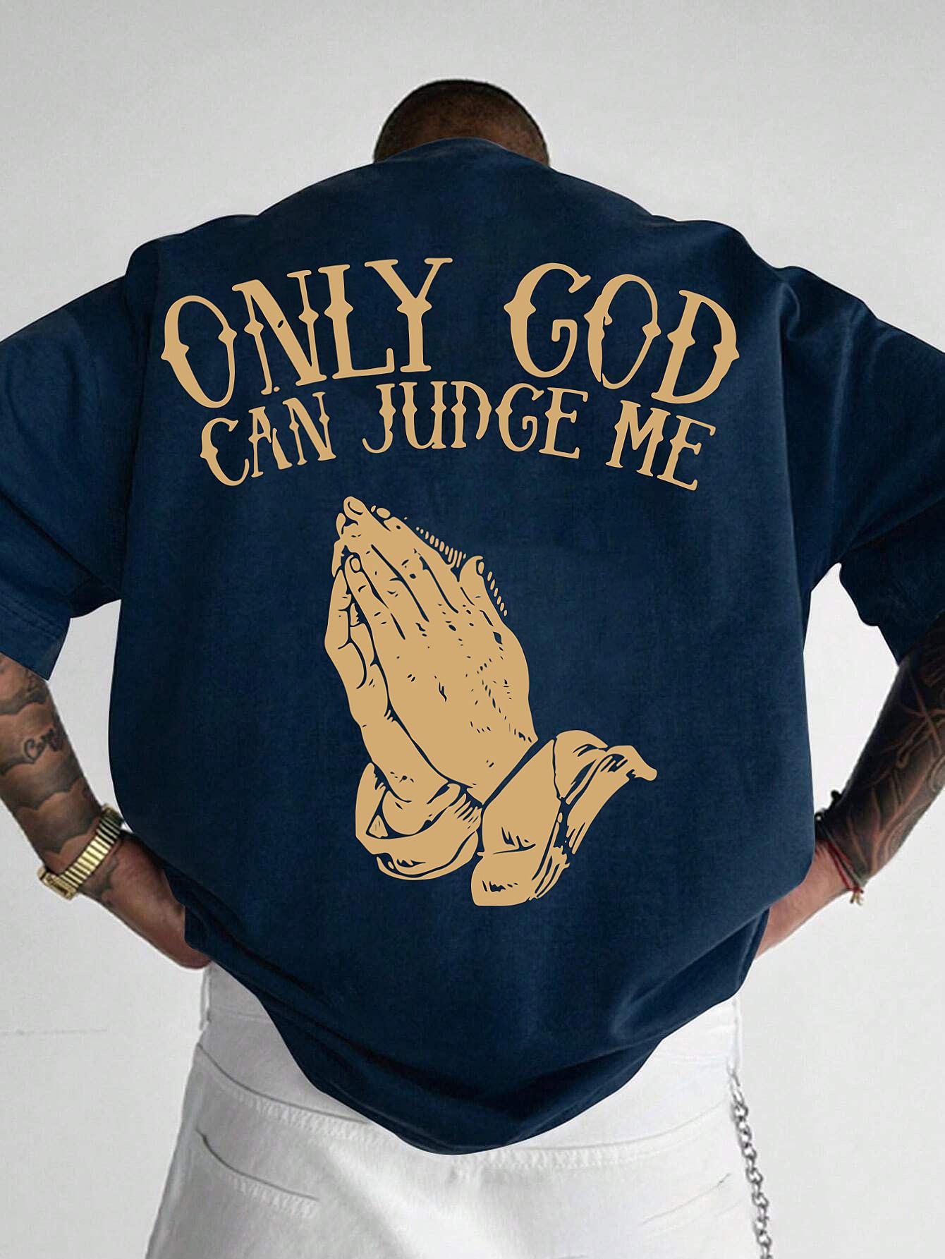 

Summer Men s Casual Short Sleeve T-Shirt Loose Only God Can Judge Me Graphic with Raised Fist Palm Tree Design Round Neck Top 4XL