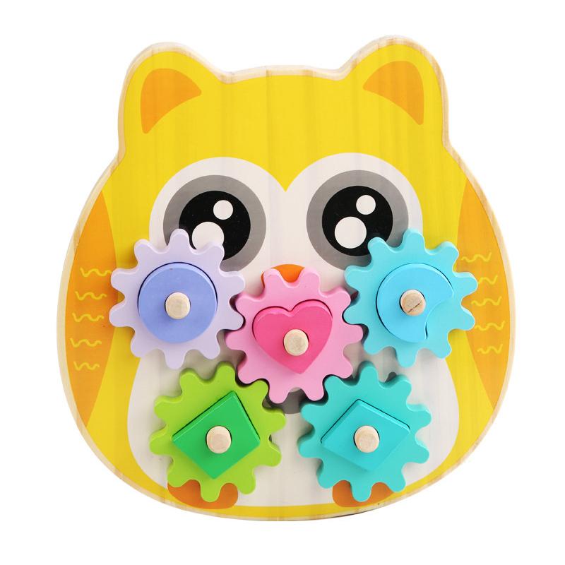 Children's Educational Toy Geometric Shape Matching and Inserting Column Wooden Building Blocks Gear Set Early Learning Toys