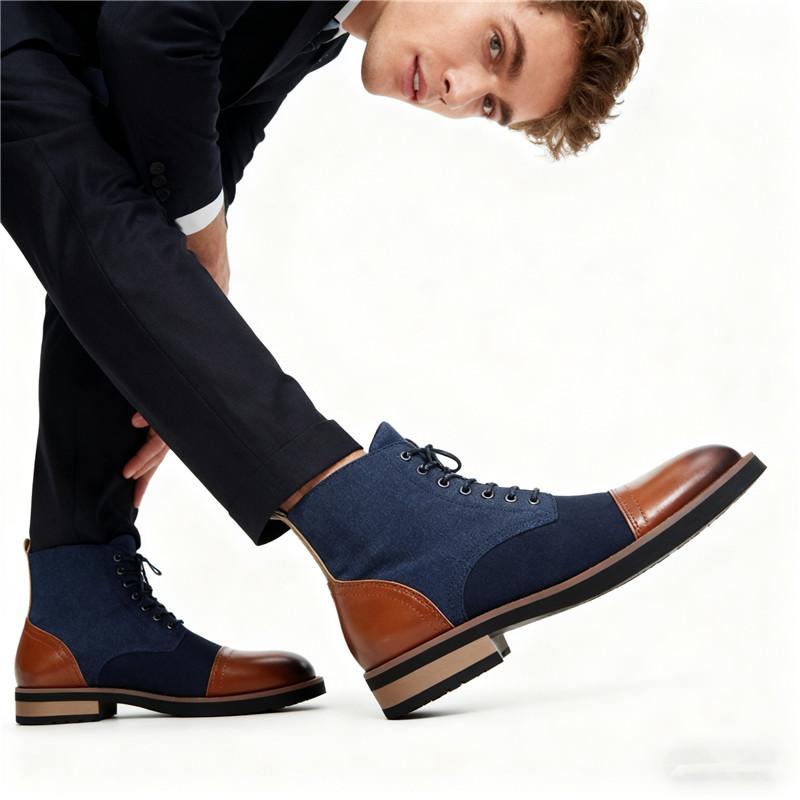 Fashion  Men's Lace Up Non Slip Casual Short Boots, High-quality Men's Autumn New Comfortable High Top Casual Leather Boots