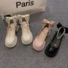 Sweet bow Mary Jane small leather shoes women's spring 2025 new thick-soled thick-heeled wedding shoes bridesmaid shoes