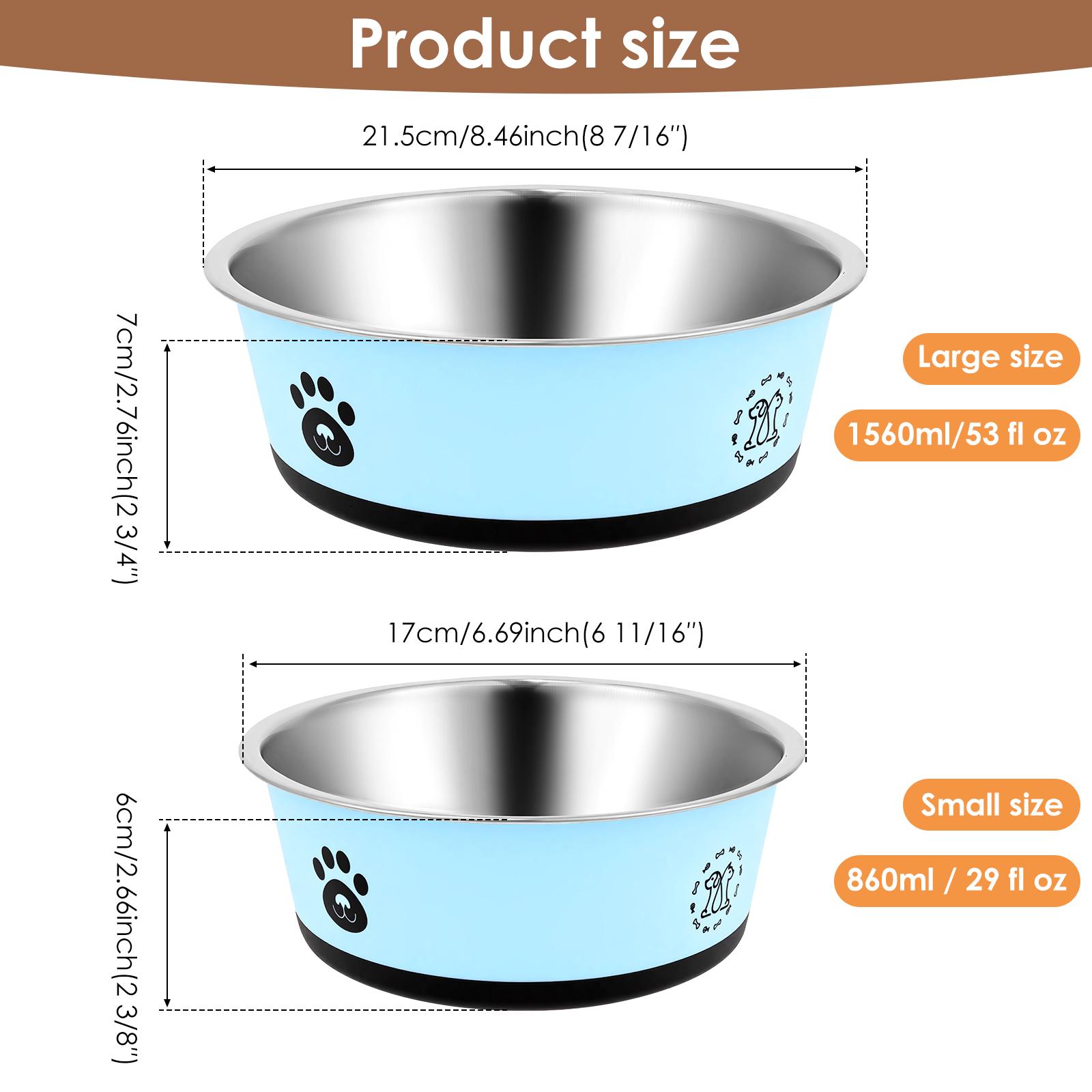 

2 Pack Dog Bowl Stainless Steel Pet Feeding Bowl with Non Slip Silicone Base 860ml and 1560ml Large Capacity Dog Food Water Bowl
